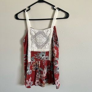 Maurices Crocheted lace Front tank top Rusty Red Xs